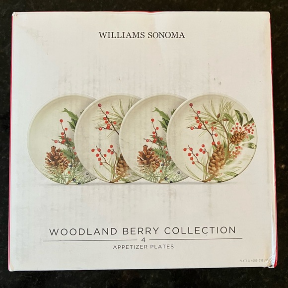 New Williams Sonoma Woodland Berry Appetizer Plates, Set of 4, Mixed Dinnerware